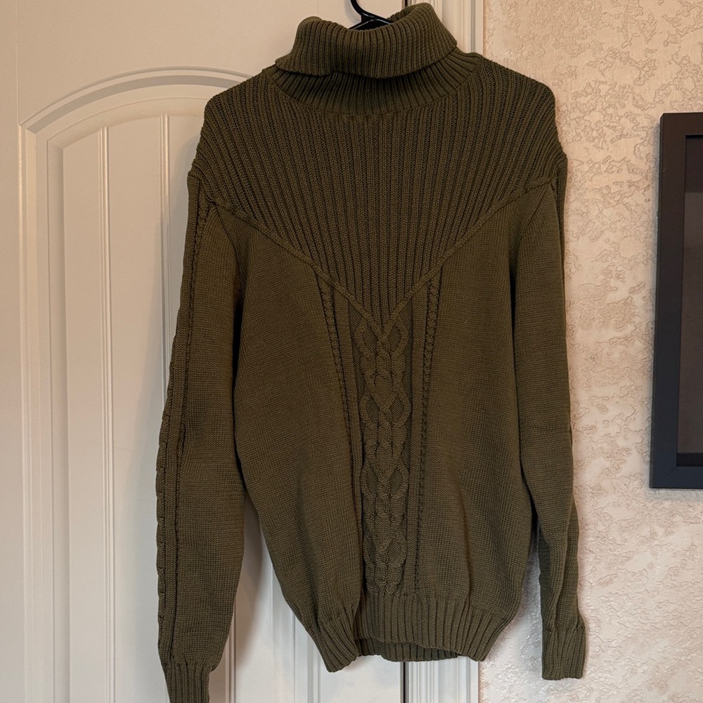 Olive Green Turtleneck Cable Knit Sweater